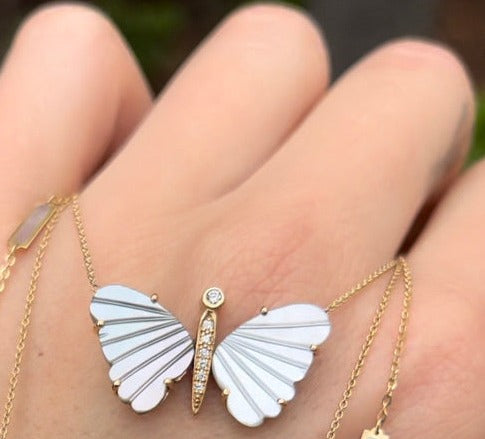 Medium Grey MOP Butterfly Necklace