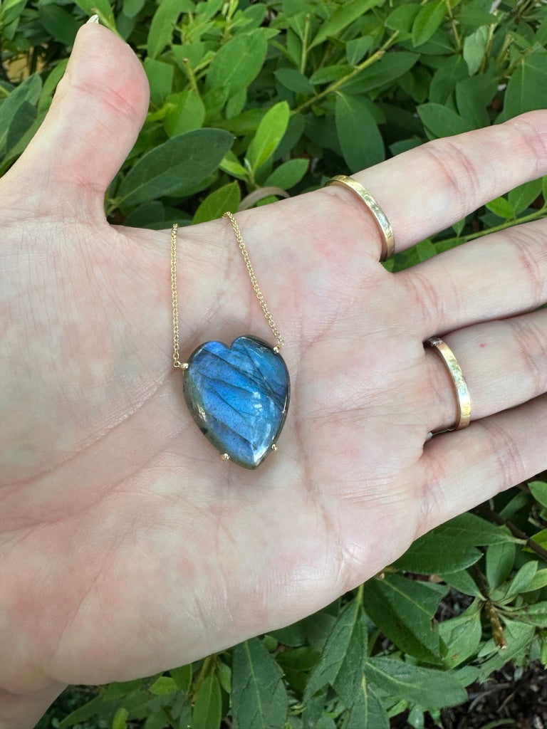 Labradorite Cabashon Heart Necklace