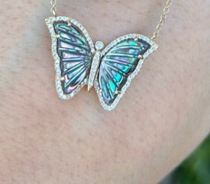 Diamond Edge Abalone Butterfly Necklace