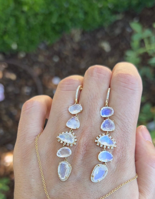 5 Moonstone Slice Drop Earrings