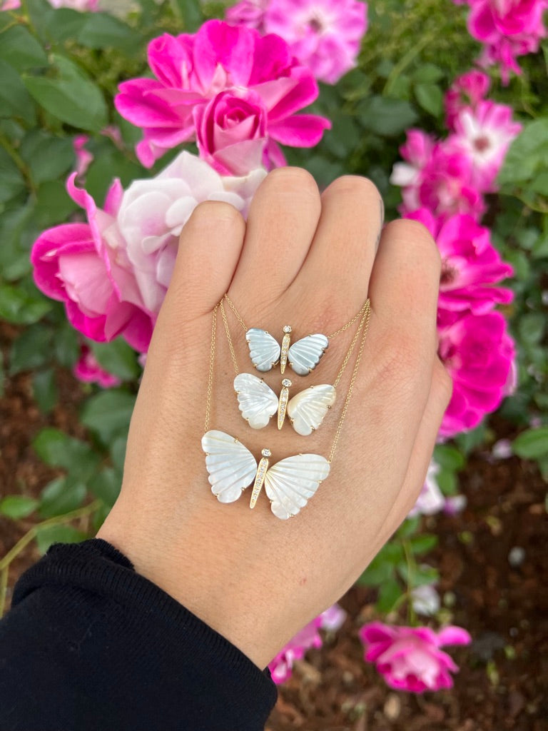 Small Grey Mother of Pearl Butterfly Necklace