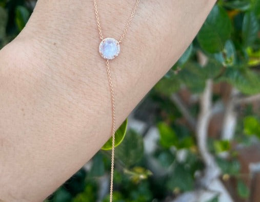 Round Moonstone Diamond Y Necklace