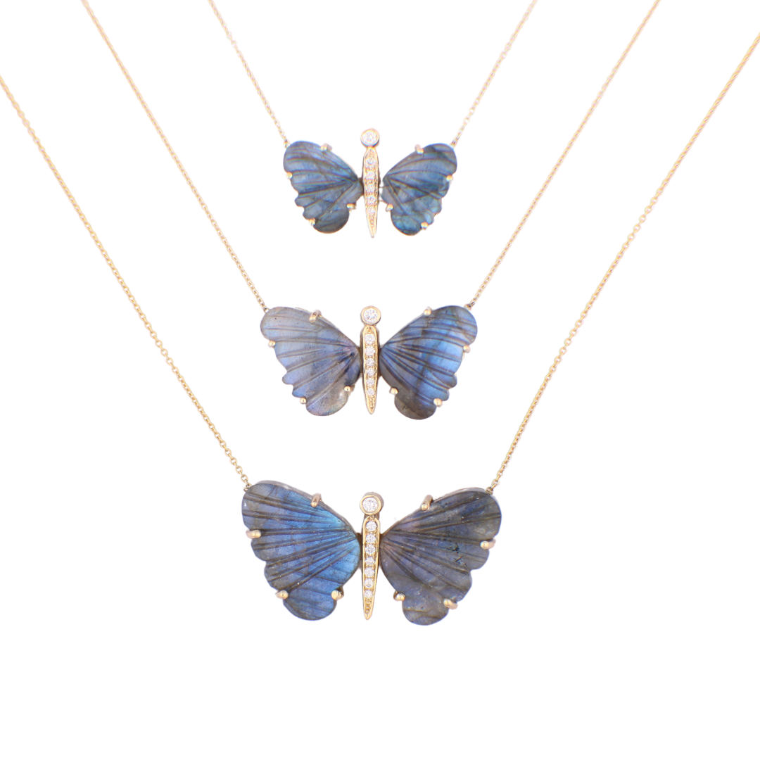 Large Labradorite Diamond Butterfly Necklace