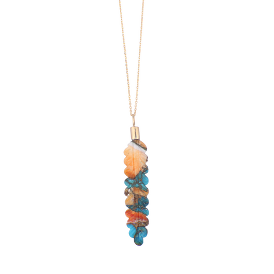 LONG OYSTER TURQUOISE FEATHER NECKLACE