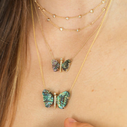 Medium Abalone Butterfly Diamond Necklace