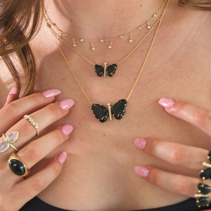 Medium Black Onyx Butterfly Diamond Necklace