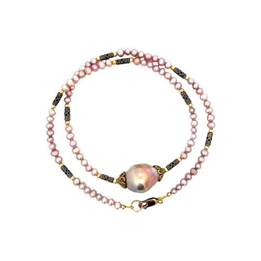 Pink Baroque Pearl Center With Pink Fresh Water Pearls