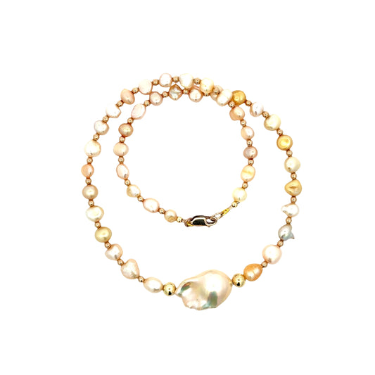 Yellow Baroque Pear Centerl Yellow Fresh Water Beads