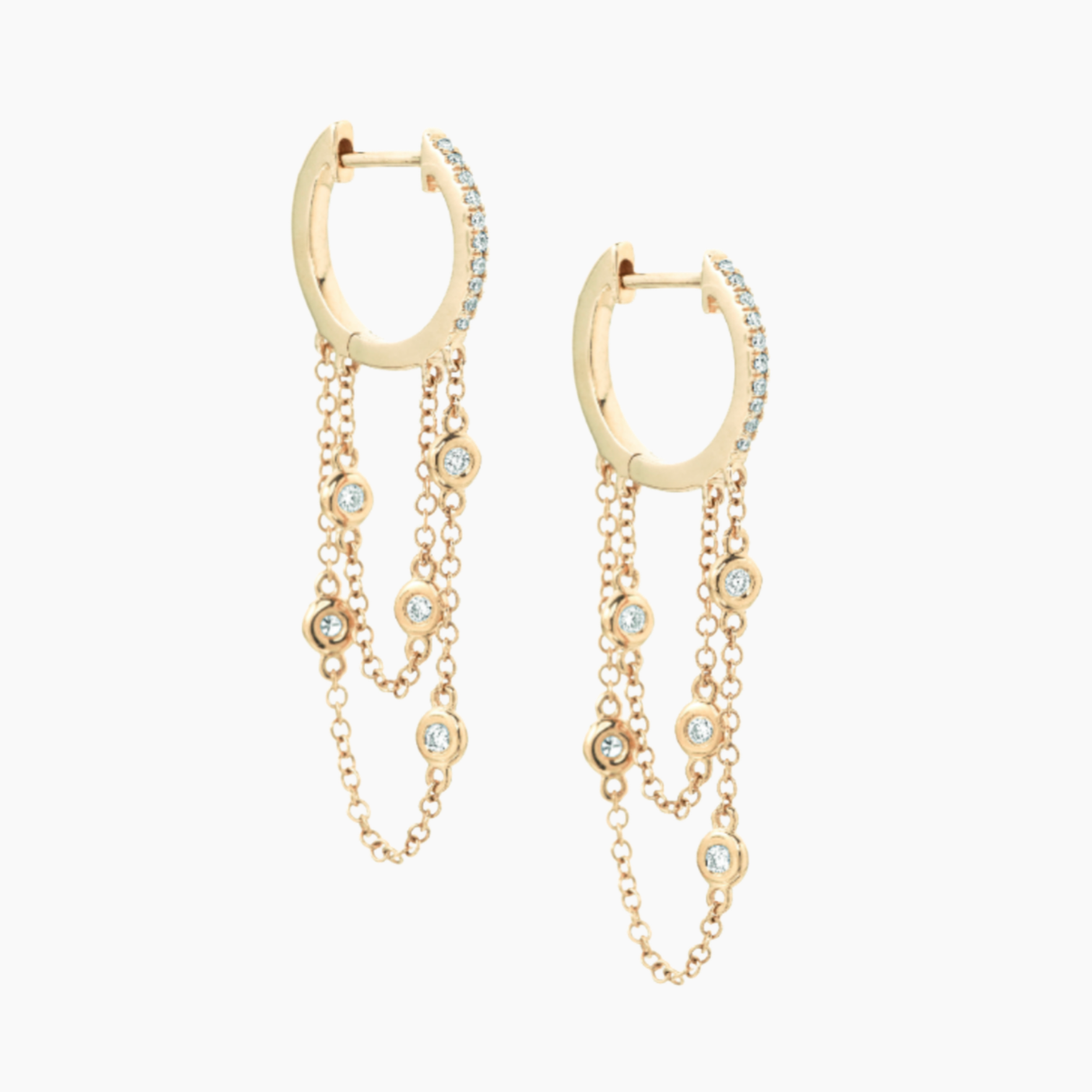 Pave Huggies With Chain Drops & Bezels