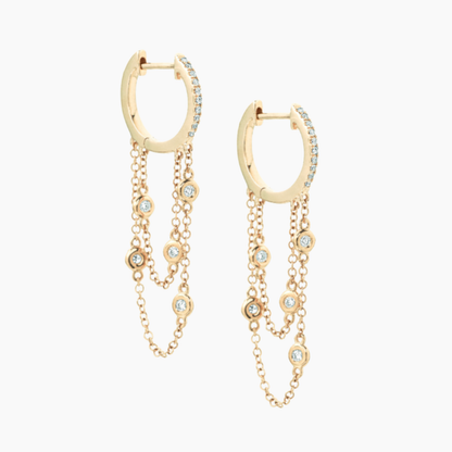Pave Huggies With Chain Drops & Bezels