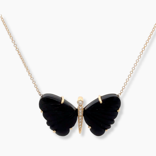 Large Black Onyx Butterfly Necklace