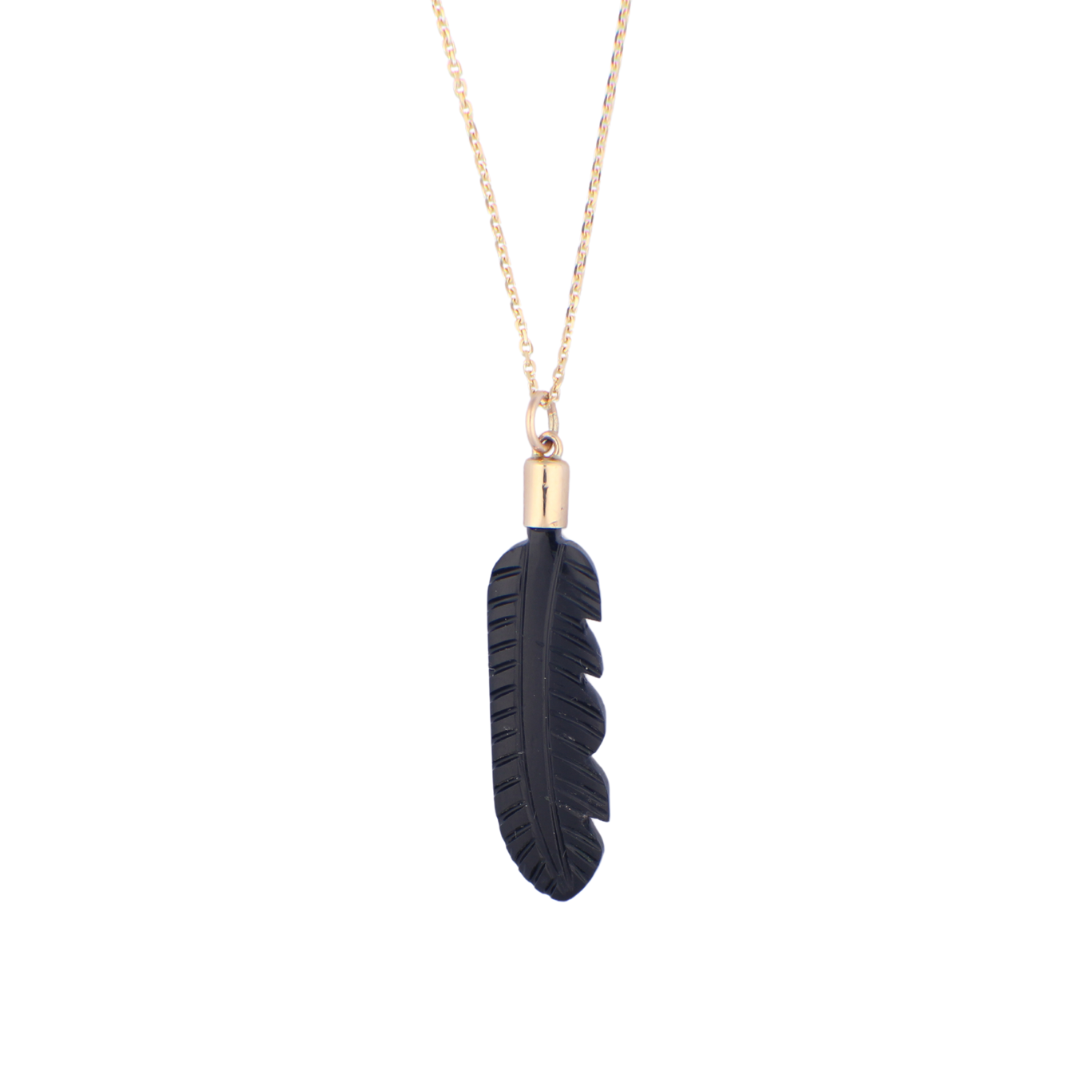 SMALL BLACK ONYX FEATHER NECKLACE