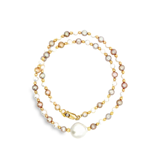 South Sea Center Pearl Champagne and White Fresh Water Pearls