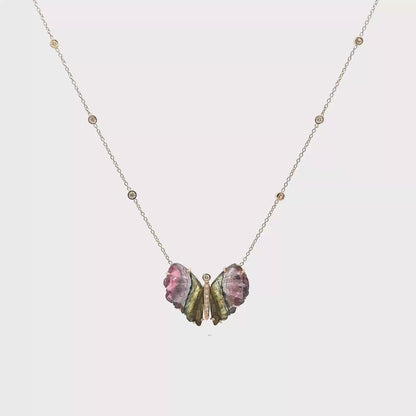 Carved Tourmaline 6 Diamond Bezels