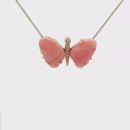 Medium Peruvian Pink Opal Butterfly Necklace