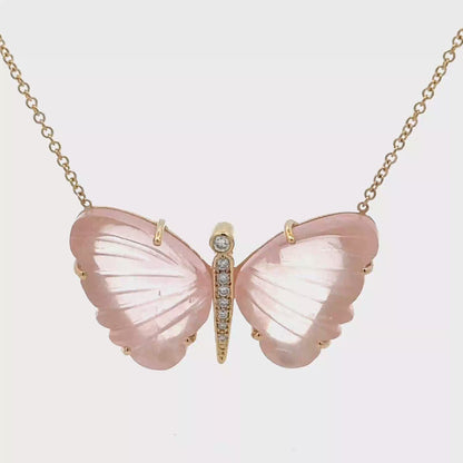 Large Rose Quartz Butterfly Necklace