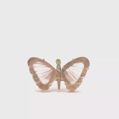 Large Rose Quartz Butterfly Ring