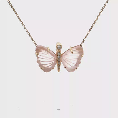 Small Rose Quartz Butterfly Necklace