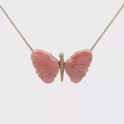 Large Peruvian Pink Opal Butterfly Necklace