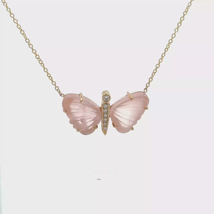Medium Rose Quartz Butterfly Necklace