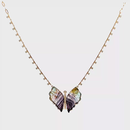 Tourmaline Butterfly Diamond Chain Necklace