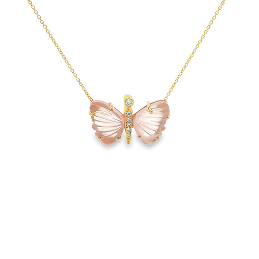 Small Rose Quartz Butterfly Necklace
