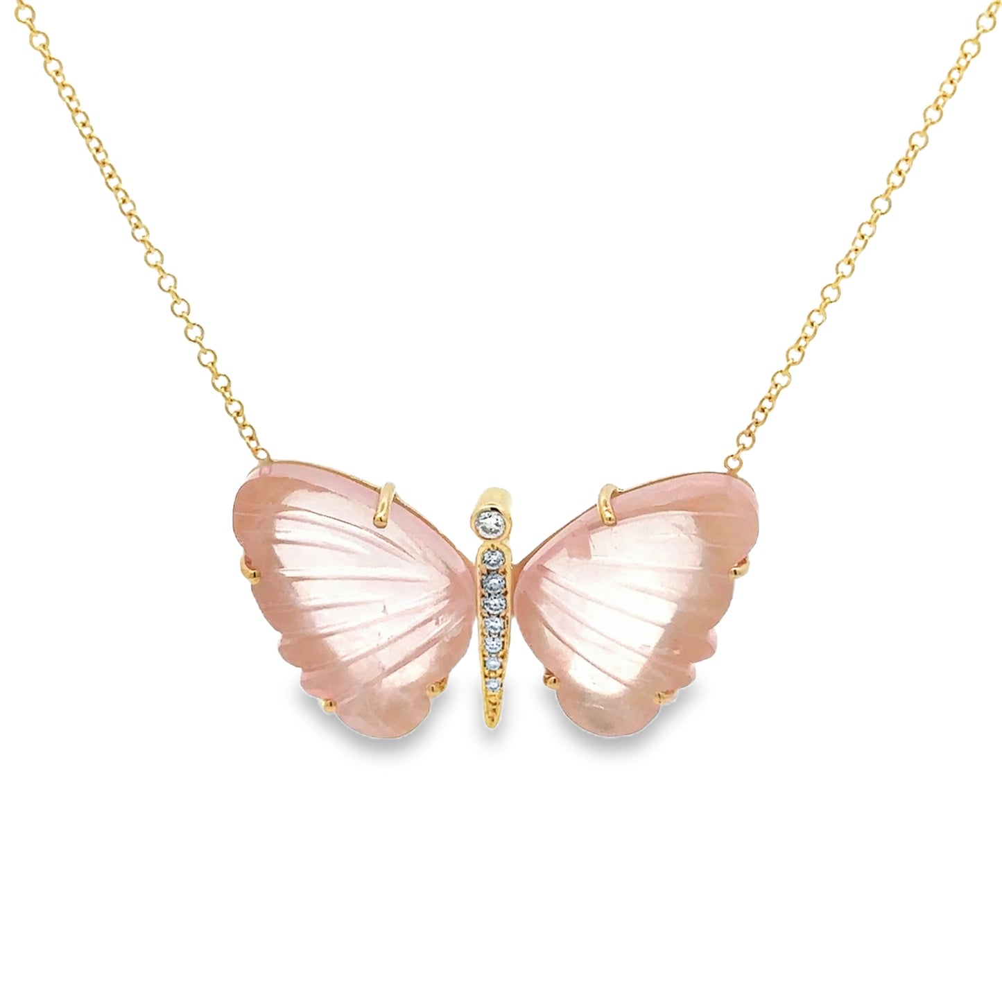 Large Rose Quartz Butterfly Necklace