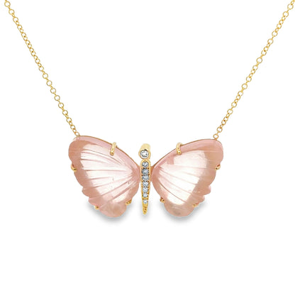 Large Rose Quartz Butterfly Necklace