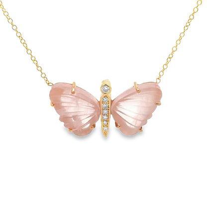 Medium Rose Quartz Butterfly Necklace
