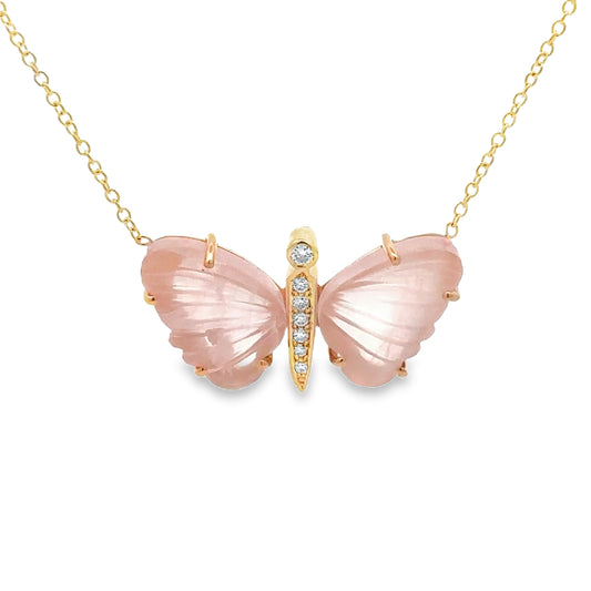 Medium Rose Quartz Butterfly Necklace
