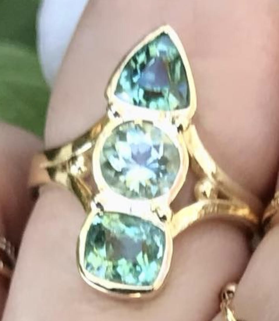 Green Tourmaline 3 Bezel Ring - Nina Segal Jewelry