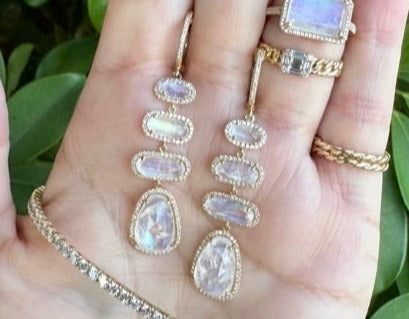4 Drop Diamond Organic Moonstone Earrings
