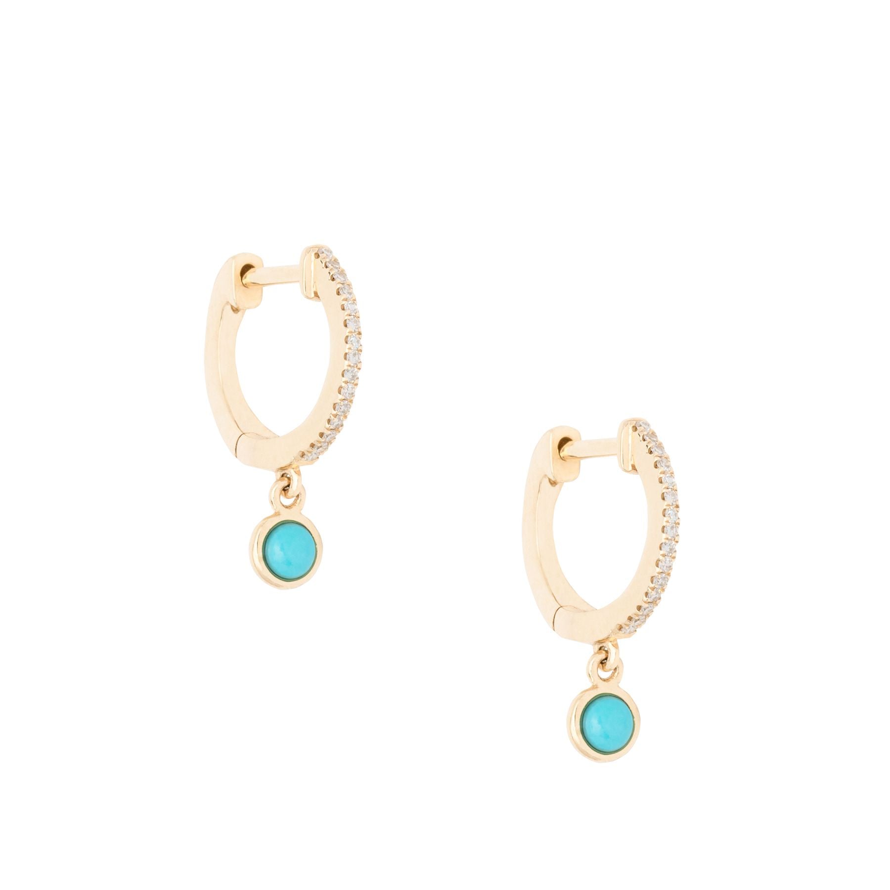 Turquoise Bezel Drop Diamond Huggies - Nina Segal Jewelry