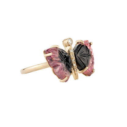 Pink & Black Tourmaline Butterfly Ring - Nina Segal Jewelry