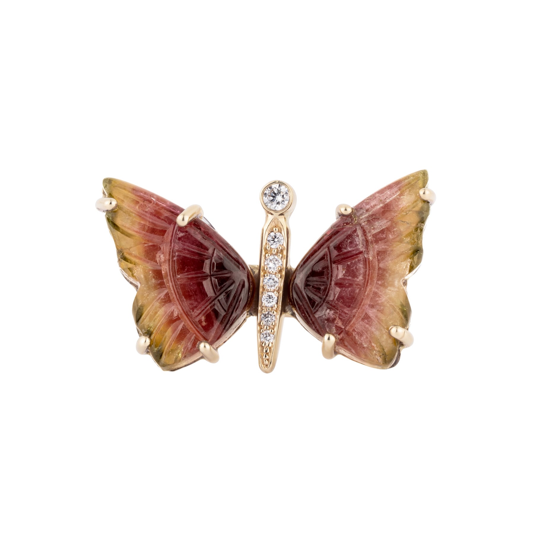 Carved Watermelon Tourmaline Butterfly Ring - Nina Segal Jewelry