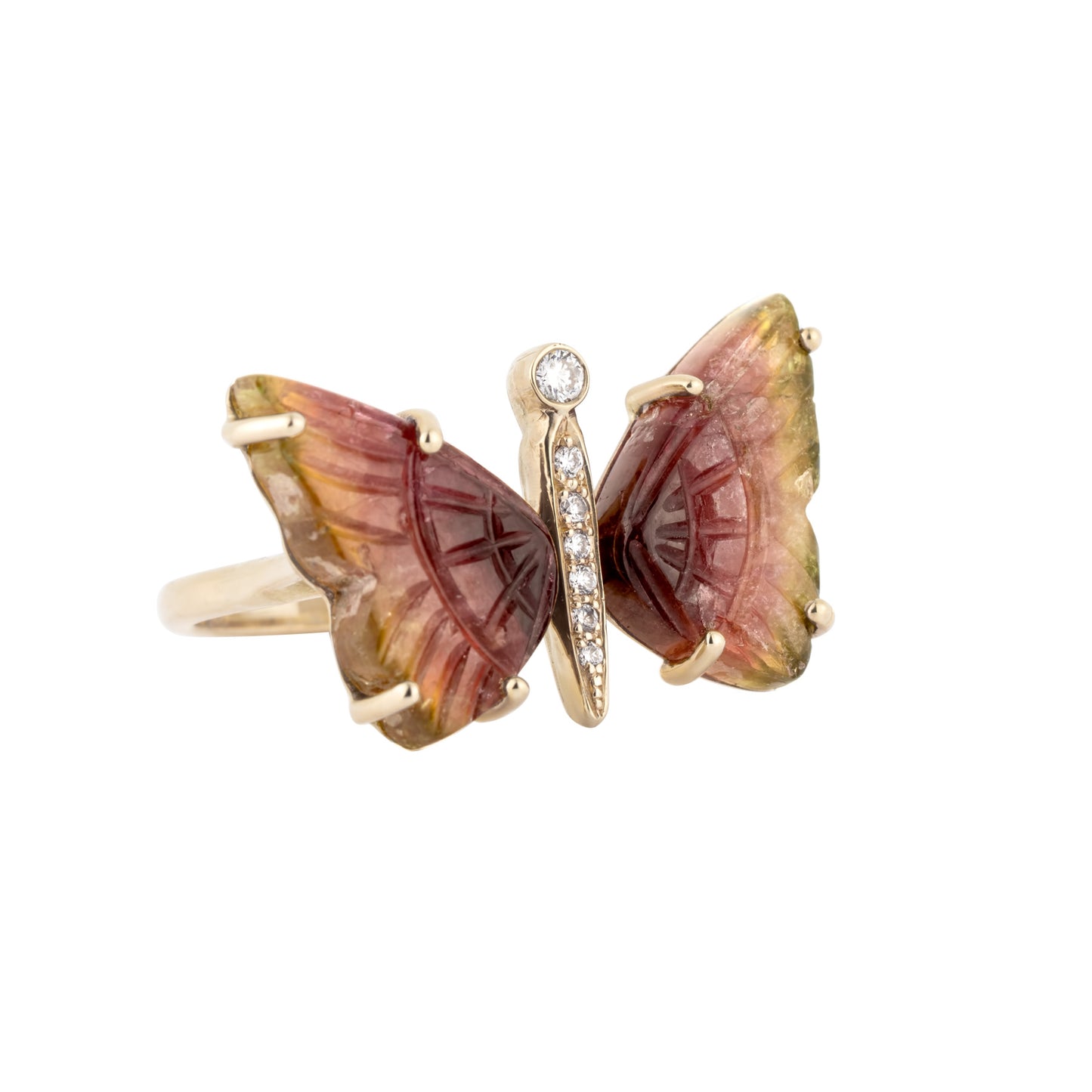 Carved Watermelon Tourmaline Butterfly Ring - Nina Segal Jewelry