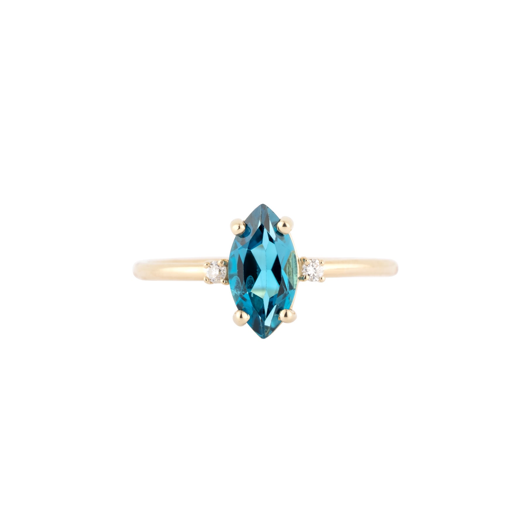London Blue Topaz Marquis Gem Candy 2 Diamond Ring - Nina Segal Jewelry