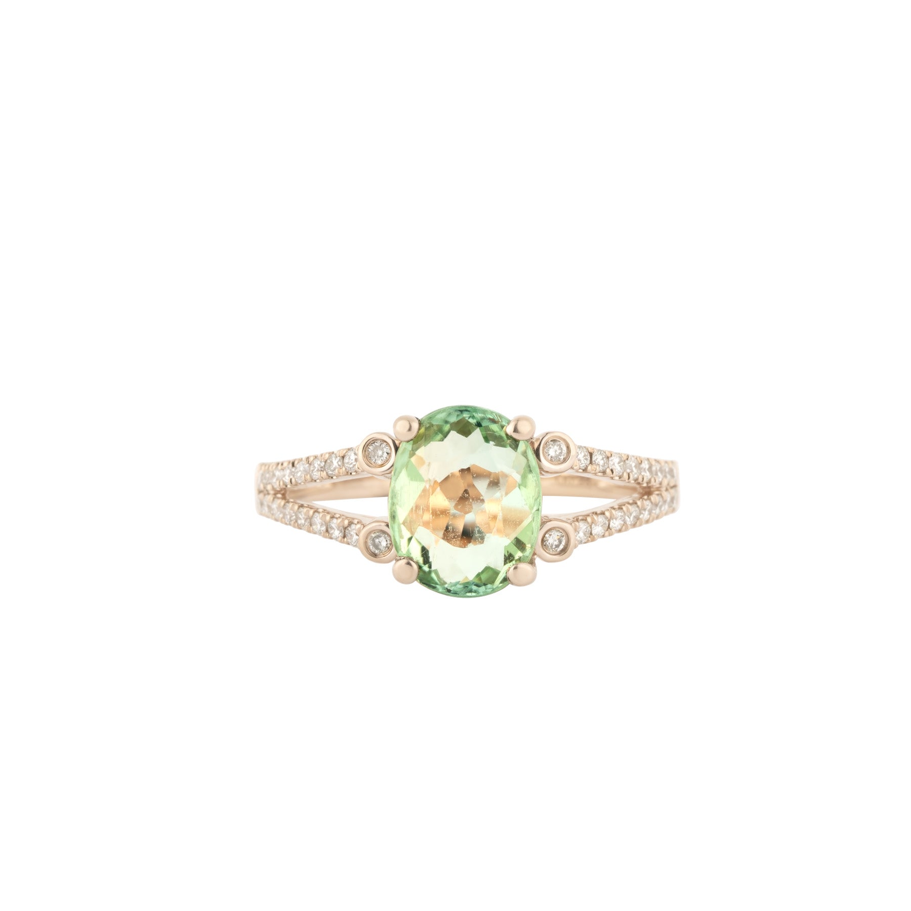 Light Green Tourmaline Split Diamond Band Ring - Nina Segal Jewelry