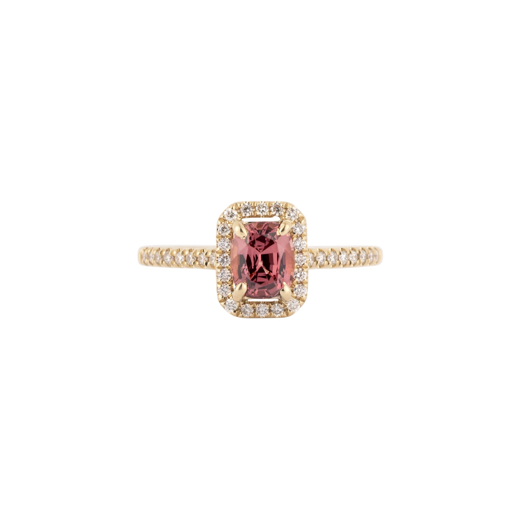 Pink Spinel 1 Carat Cushion Cut Diamond Halo Ring - Nina Segal Jewelry