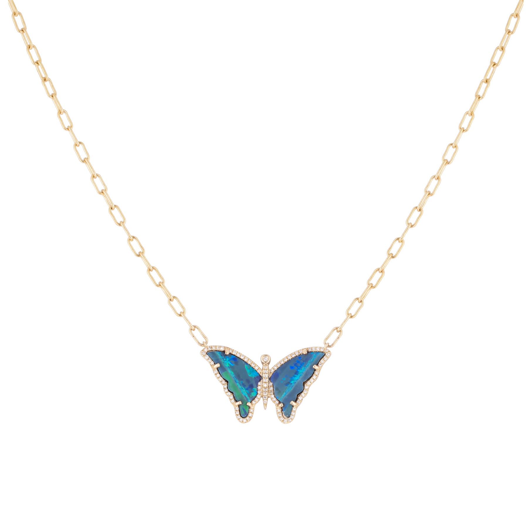 Blue Opal Butterfly Thick Chain Necklace - Nina Segal Jewelry