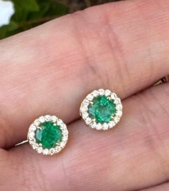 18K Emerald Halo Studs