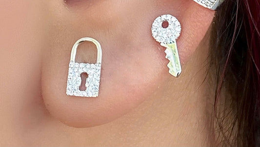 Pave Lock And Key Studs - Nina Segal Jewelry