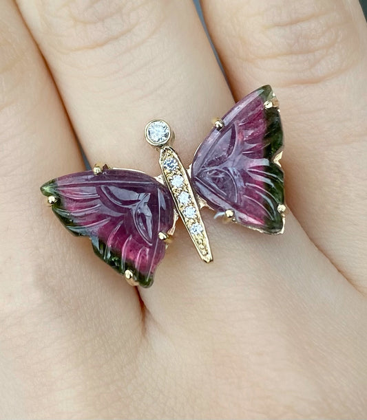 Carved Watermelon Tourmaline Butterfly - Nina Segal Jewelry