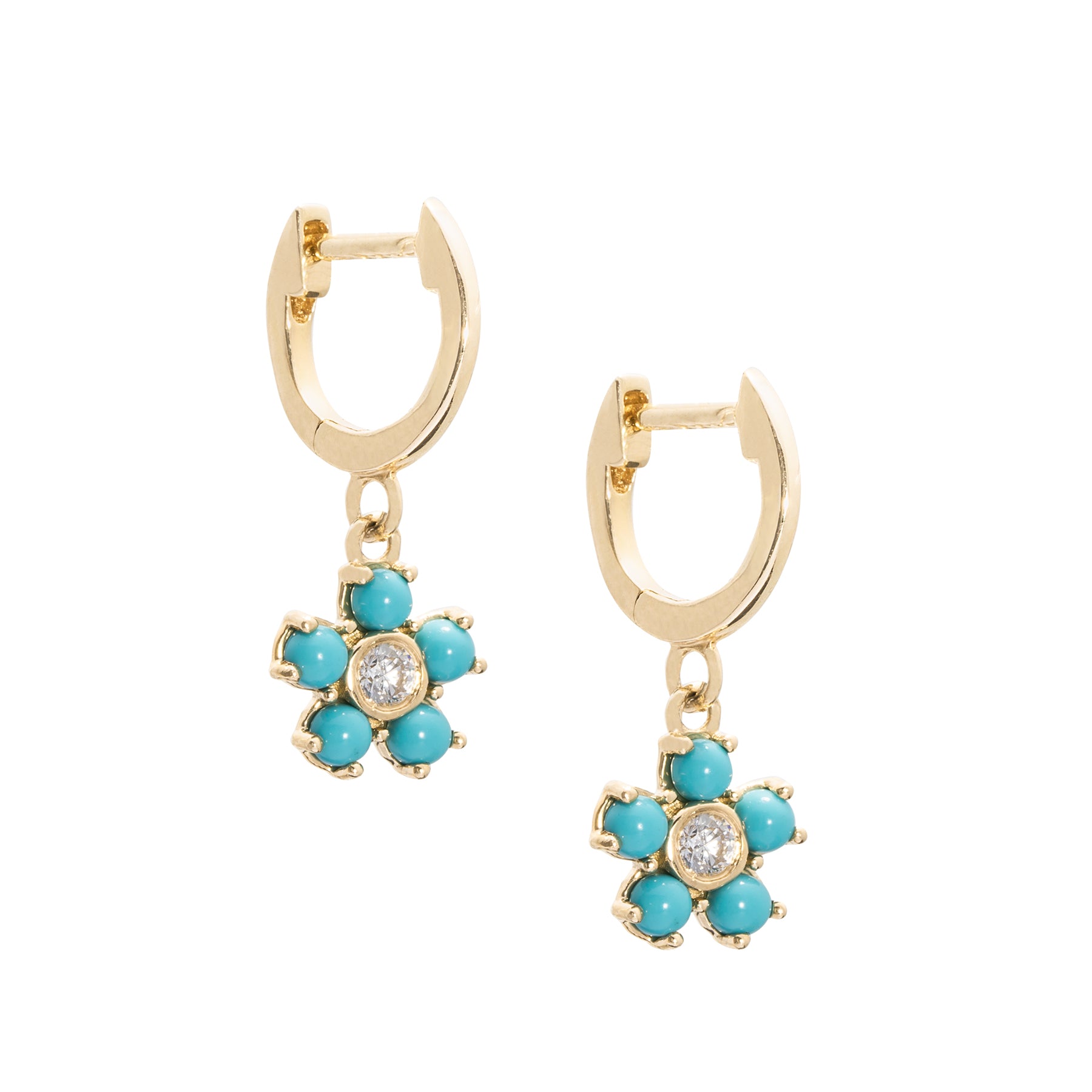 Plain Huggies Turquoise Flower Diamond Center - Nina Segal Jewelry