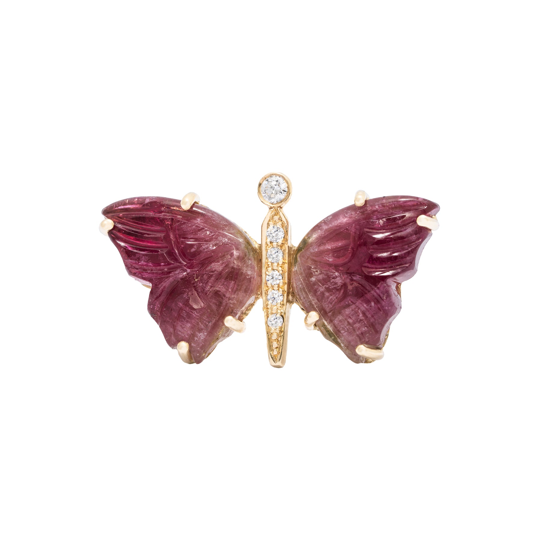 Carved Dark Pink Tourmaline Diamond Butterfly Ring - Nina Segal Jewelry