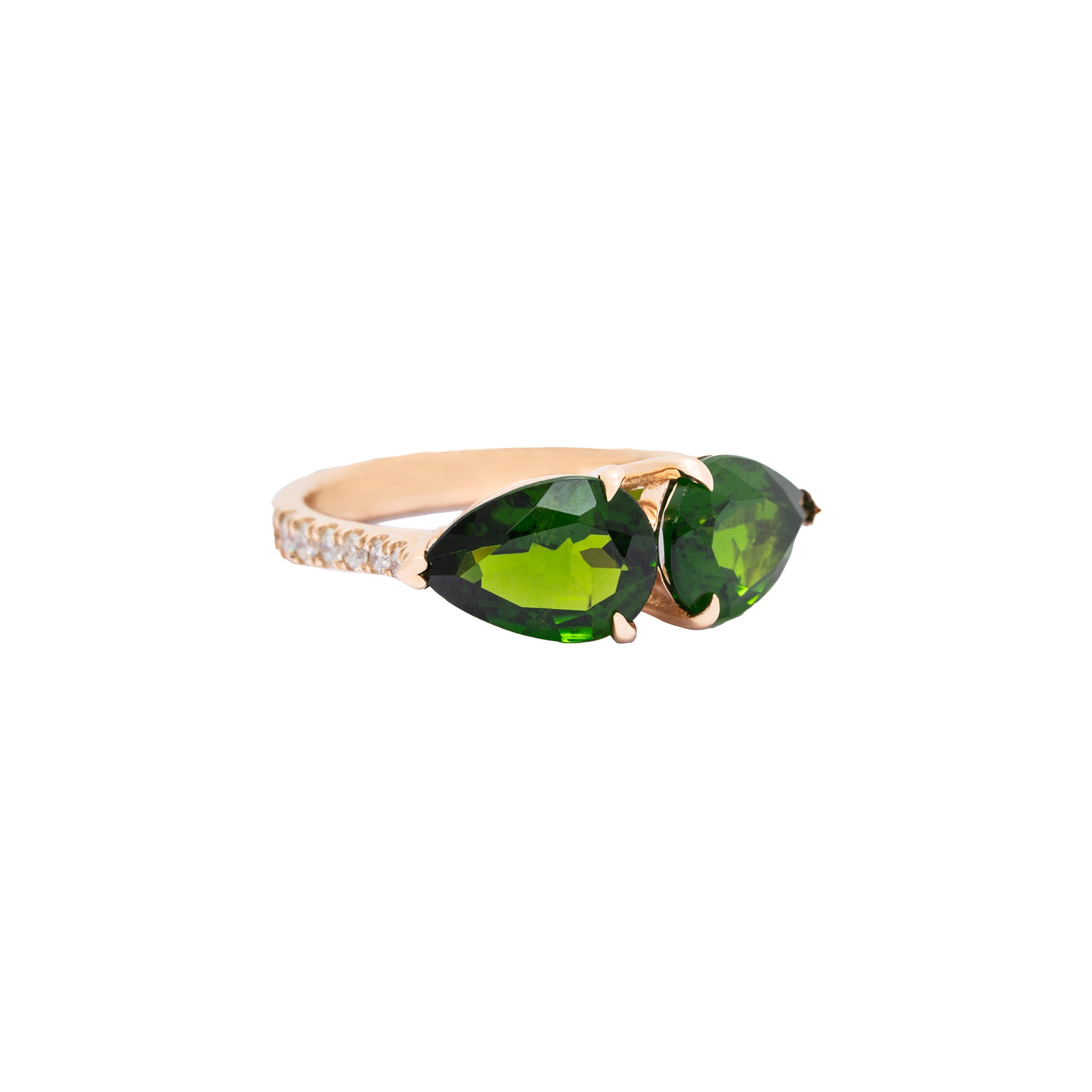 Green Chrome Diopside Diamond Double Pear Ring - Nina Segal Jewelry