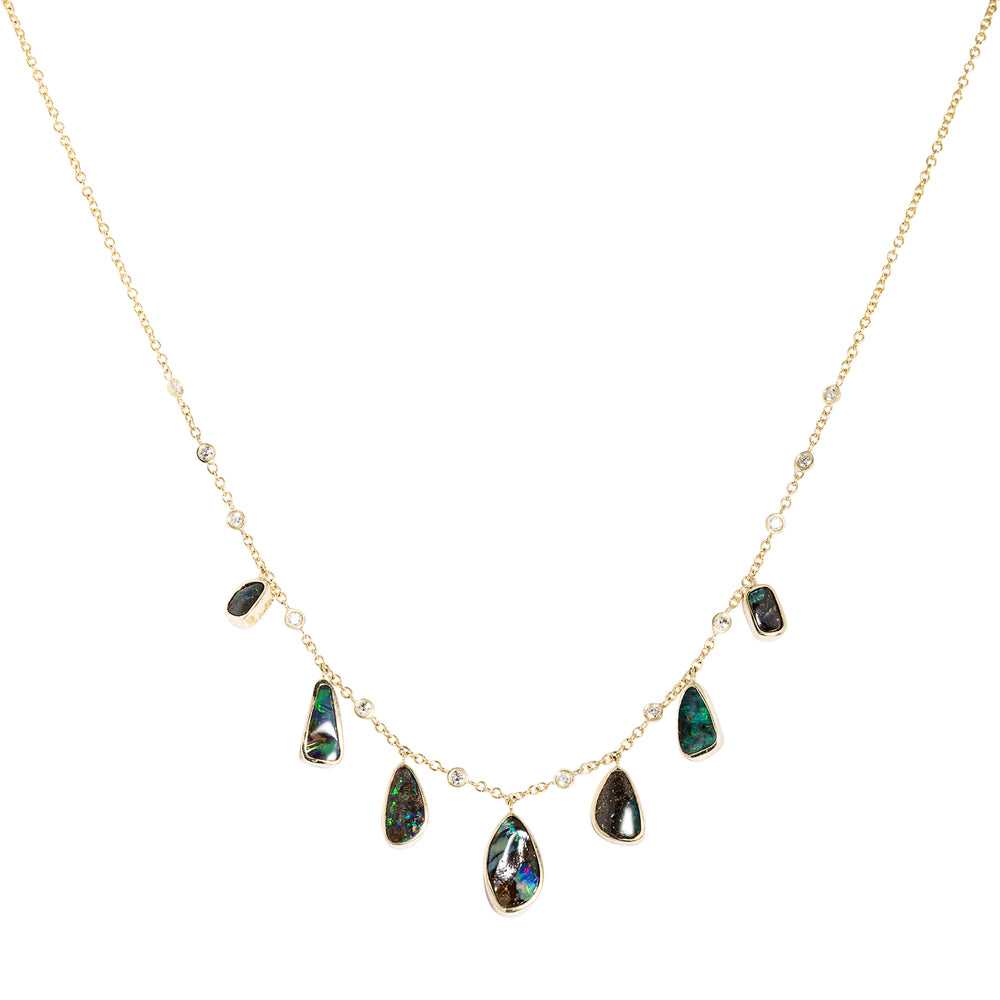 Australian Opal Diamond Bezel Drop Necklace - Nina Segal Jewelry