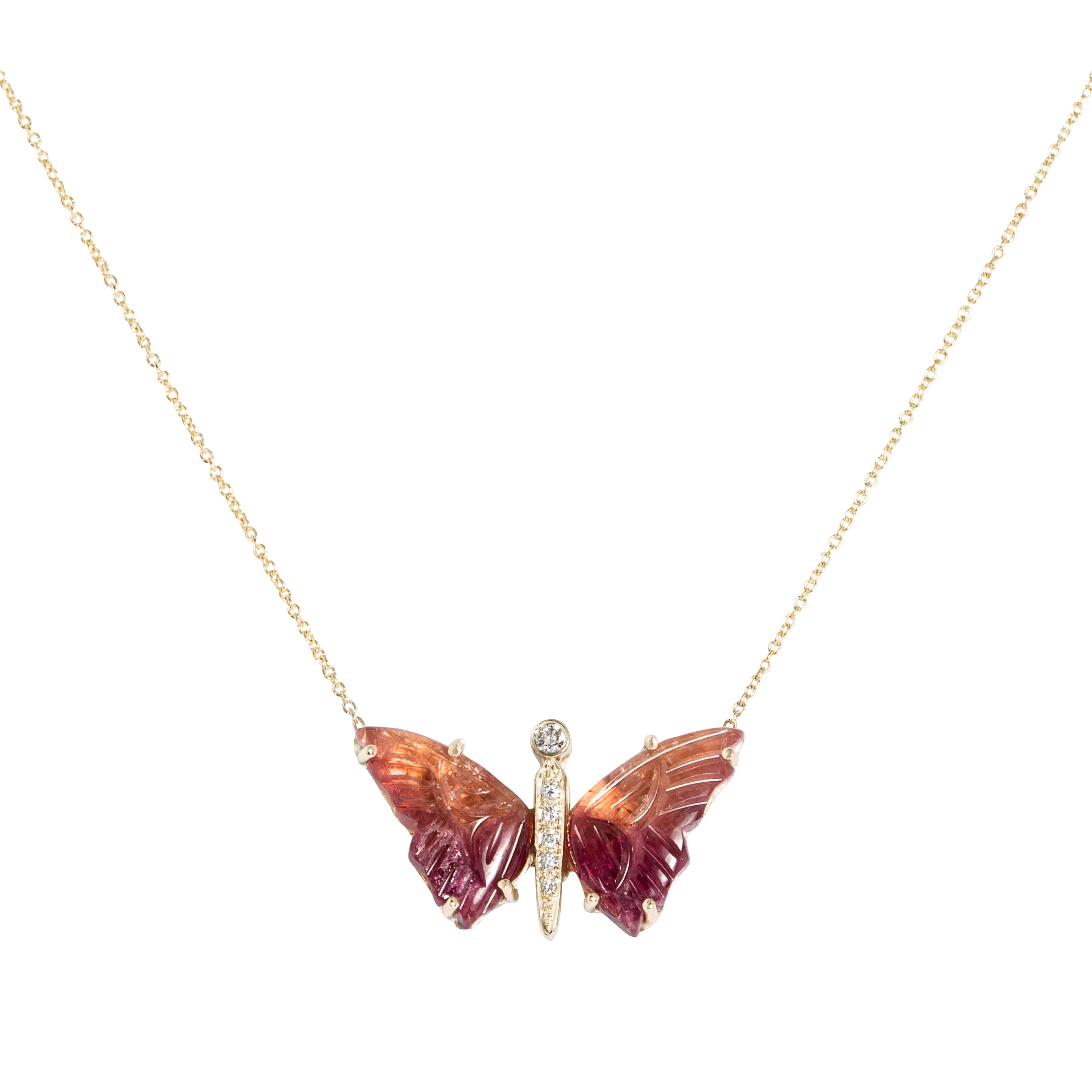 Pink Peach Tourmaline Carved Butterfly Necklace - Nina Segal Jewelry