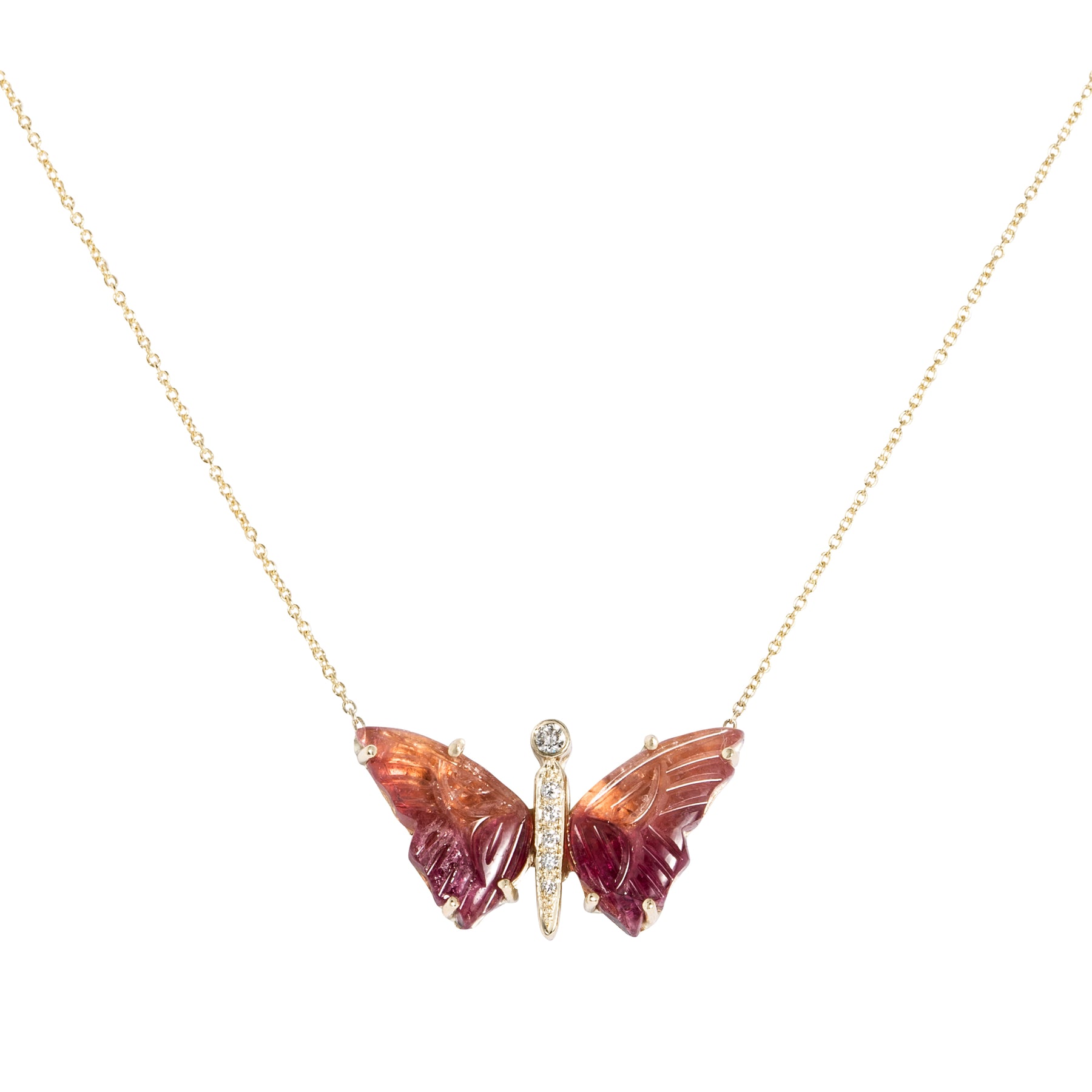 Pink Peach Tourmaline Carved Butterfly Necklace - Nina Segal Jewelry