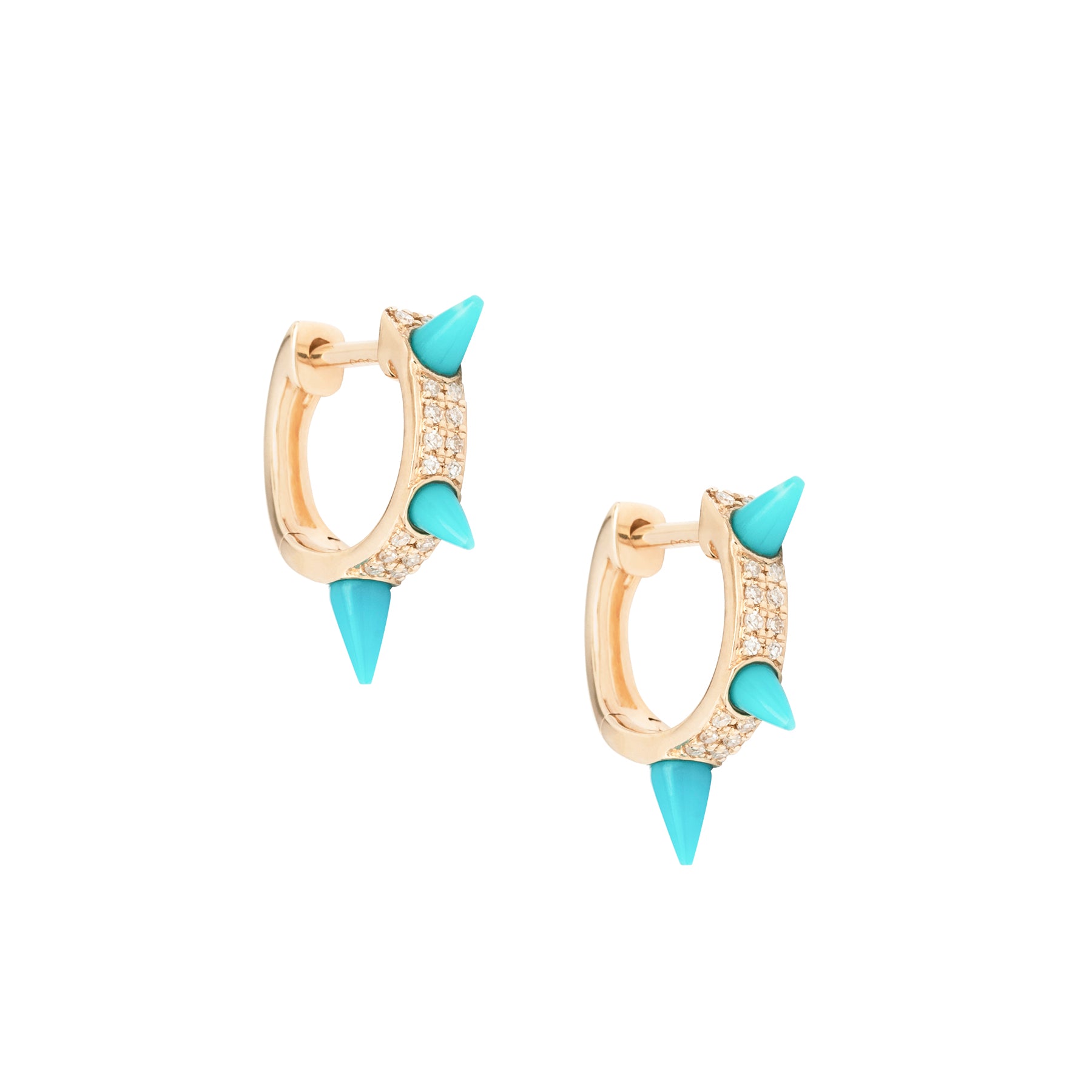 Turquoise 3 Spike Diamond Huggies - Nina Segal Jewelry